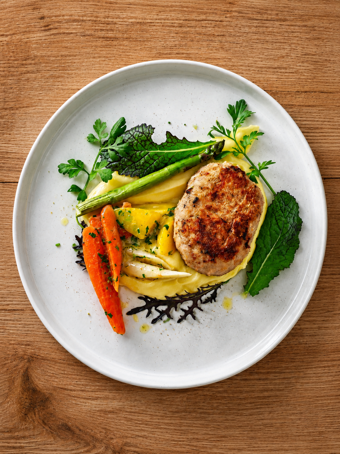 Topfenknödel im Bröselmantel auf Erdbeer-Tatar, Steinzeugschale auf Schiefer